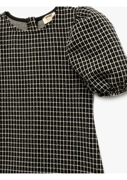 Kısa Kollu Bisiklet Yaka Balon Kollu Sim Detaylı Tüvit Elbise modelleri