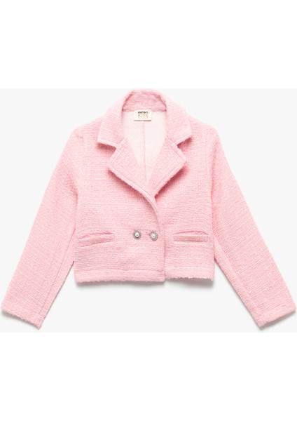 Kruvaze Yaka Düğmeli Uzun Kollu Tüvit Ceket