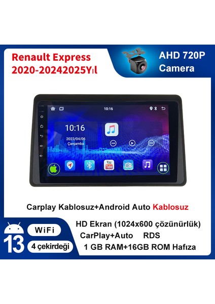 Renault Express 2020-2024 Yıl Uyumlu 9 Inç 1 GB Ram 16 GB Hafıza Multimedya Carplay Navigasyon
