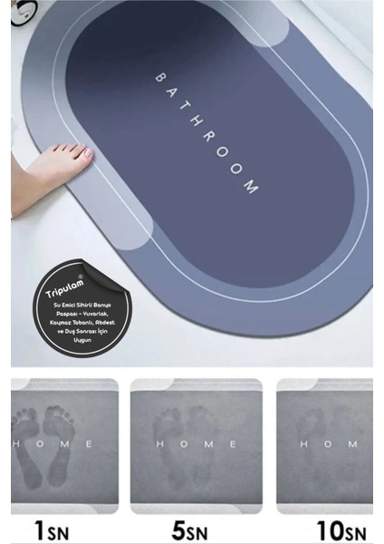 Renkli Yuvarlak Su Emici Banyo Paspası, Kaymaz Taban, Abdest ve Duş Sonrası Kullanım