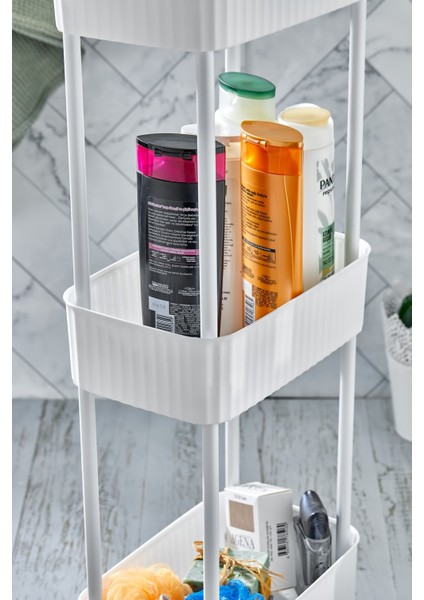 3 Katlı Tekerlekli Çok Amaçlı Raf, Banyo ve Mutfak Düzenleyici, Beyaz fırsatları