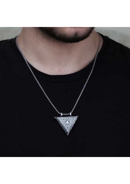 925 Ayar Gümüş Üçgen Içi Açılabilen Tuğra Muskalık Gümüş Kolye (T6007) (7474) fiyatları