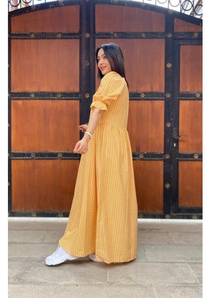 Charme V Vaka Sarı Pötikare Elbise