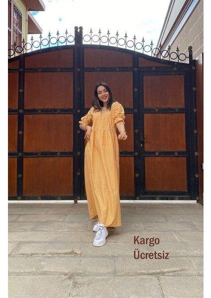 Charme V Vaka Sarı Pötikare Elbise fiyatları
