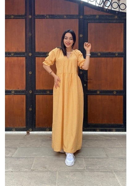 Charme V Vaka Sarı Pötikare Elbise indirimleri