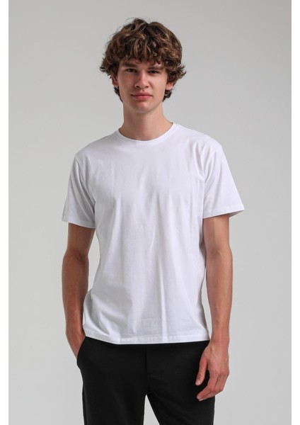 Beyaz Slim Fit Likralı Basic Tişört 25SSM20341