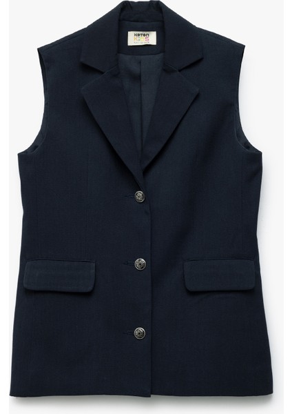 Kruvaze Yaka Kolsuz Viskon Karışımlı Basic Okul Yeleği