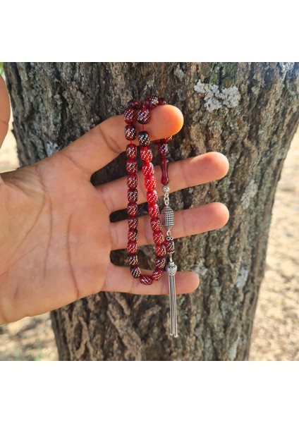 Gümüş Çakım Ateş Kehribar Tespih