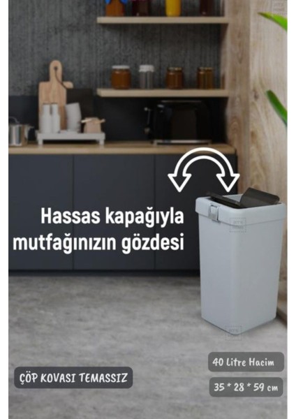 Gri 40 Litre Bas Çek Çöp Kutusu Mutfak ve Banyo Kullanımı fiyatları