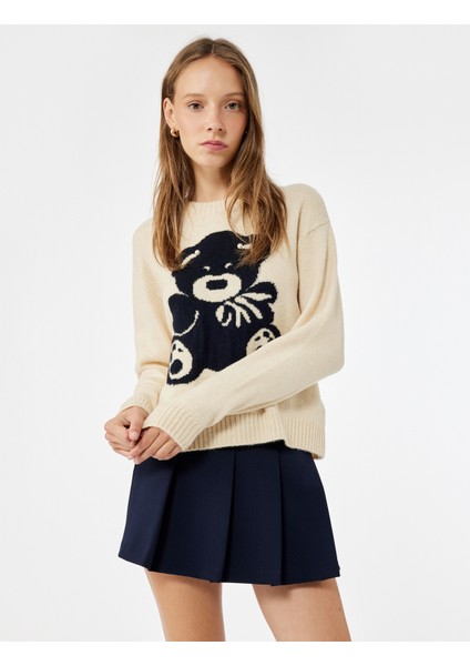 Ayıcık Işlemeli Uzun Kollu Bisiklet Yaka Triko Kazak fiyatları