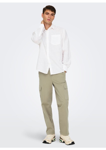 Normal Beyaz Düz Erkek Gömlek Onscaıden Lıfe Reg Ls 1 Pkt Shırt N
