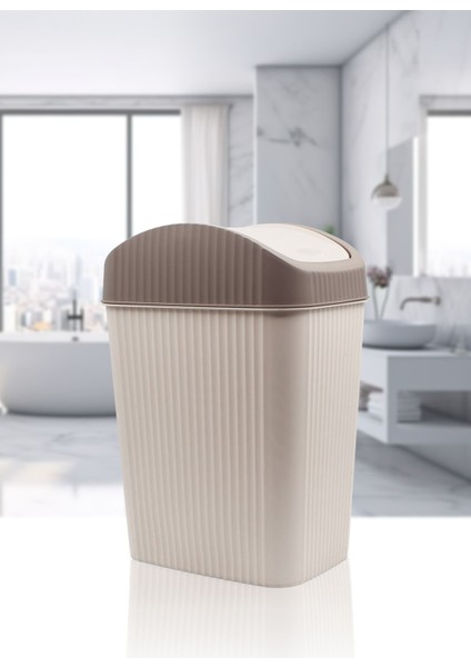 Bej Çizgili 10,5 Litre Çöp Kutusu Mutfak ve Banyo Için Şık ve Pratik