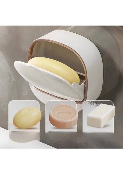 Kapaklı Oval Sabunluk Yapışkanlı Duvara Monte Banyo Mutfak Süngerlik Su Tutmaz Sabun Kutusu fırsatları