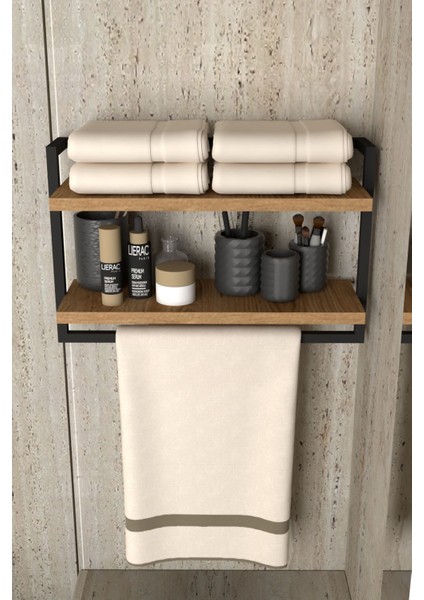 Kahverengi 2 Katlı Çok Amaçlı Duvara Monte Raf, Banyo ve Mutfak Düzenleyici
