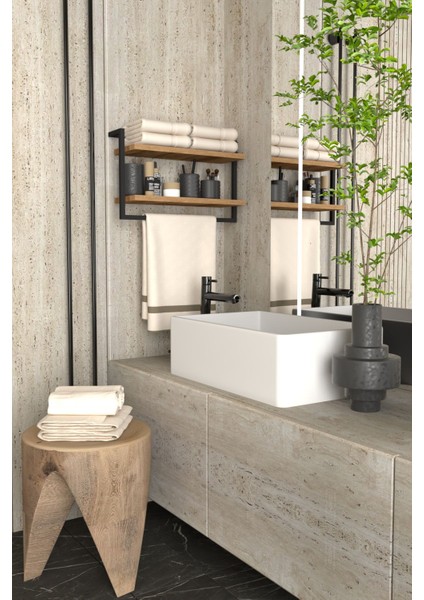 Kahverengi 2 Katlı Çok Amaçlı Duvara Monte Raf, Banyo ve Mutfak Düzenleyici modelleri