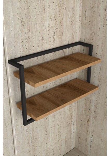 Kahverengi 2 Katlı Çok Amaçlı Duvara Monte Raf, Banyo ve Mutfak Düzenleyici