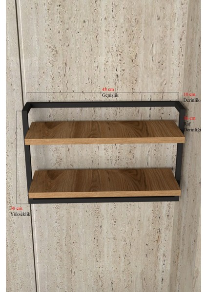 Kahverengi 2 Katlı Çok Amaçlı Duvara Monte Raf, Banyo ve Mutfak Düzenleyici
