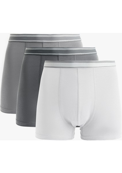 Pamuklu Basic Çizgili Lastik Detaylı 3'lü Boxer Set
