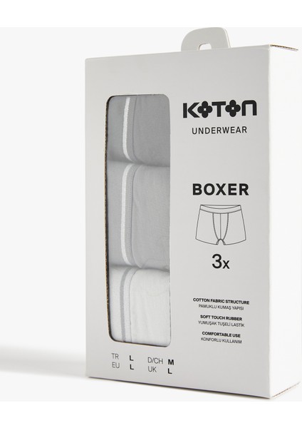 Pamuklu Basic Çizgili Lastik Detaylı 3'lü Boxer Set fiyatları