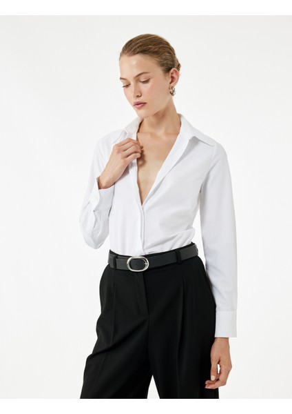 Regular Fit Klasik Yaka Uzun Kollu Poplin Gömlek