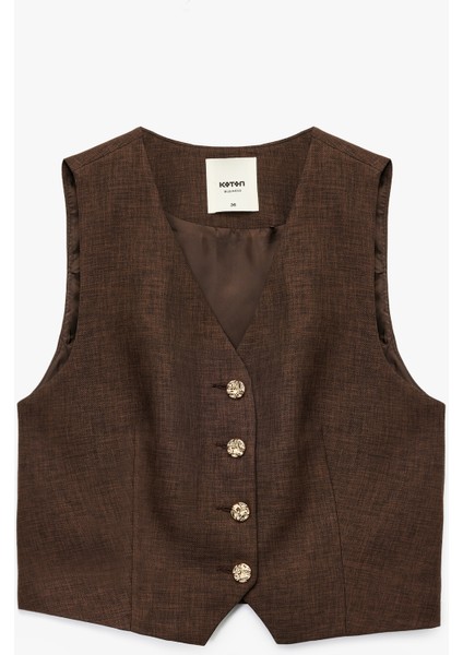 Düğmeli Kolsuz Blazer Yelek