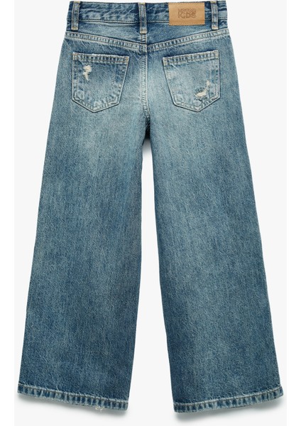 Pamuklu Yıpratma Detaylı Geniş Paça Denim Pantolon fiyatları