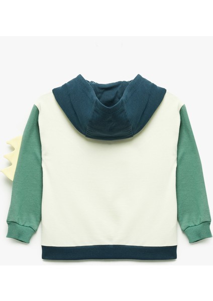 Dinozor Baskılı Pamuklu Uzun Kollu Kapşonlu Sweatshirt fiyatları
