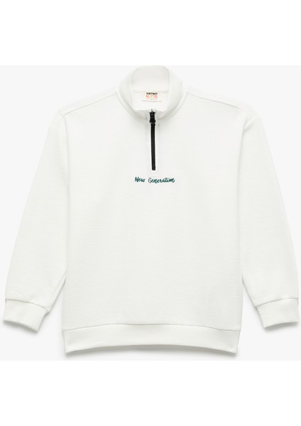 Dik Yaka Uzun Kollu Fermuarlı Sweatshirt