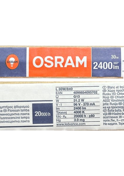 (4 Adet) Osram 30W 840 Günışığı (4000K) G13 DUYLU T8 Floresan indirimleri