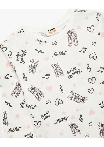 Pamuklu Uzun Kollu Bisiklet Yaka Bale Baskılı Tişört modelleri