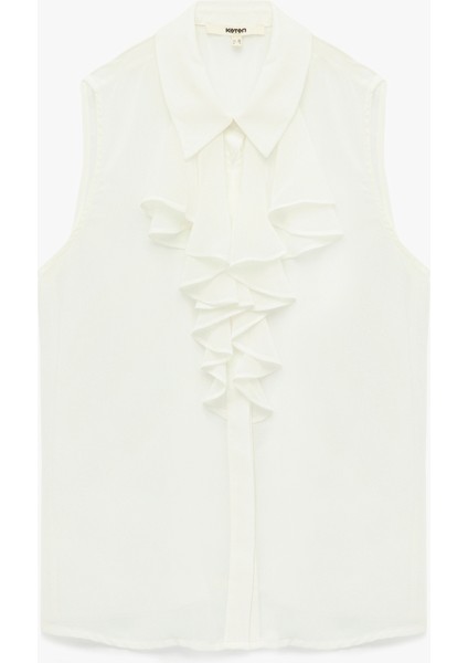 Krep Kumaş Fırfırlı Fular Yaka Kolsuz Gömlek