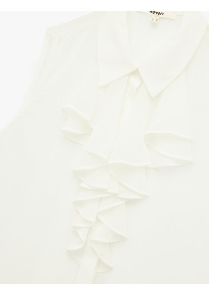 Krep Kumaş Fırfırlı Fular Yaka Kolsuz Gömlek modelleri