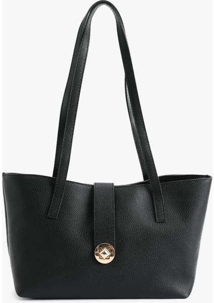 Metal Aksesuarlı Saplı Suni Deri Tote Çanta