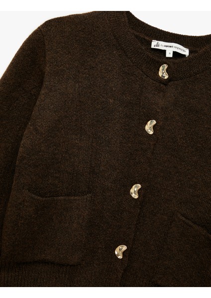 Uzun Kollu Bisiklet Yaka Cep Detaylı Düğmeli Hırka modelleri