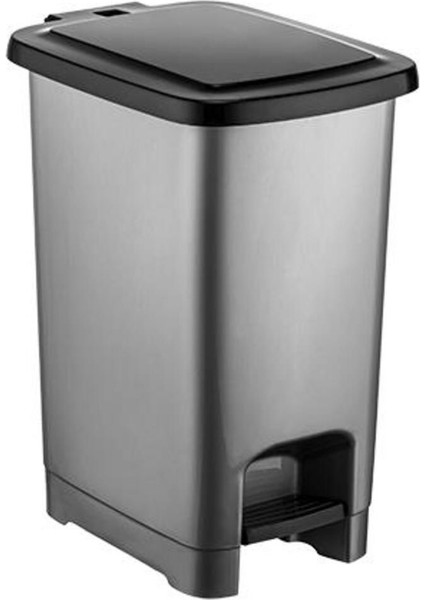 10 Lt Slim Pedallı Gri Plastik Çöp Kutusu Siyah Kapak