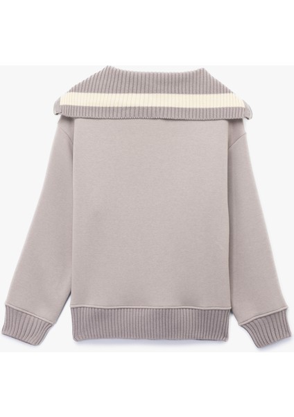 Şardonlu Uzun Kollu Yarım Fermuarlı Ayıcık Nakışlı Oversize Sweatshirt fiyatları