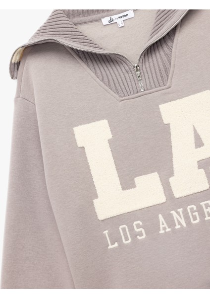 Şardonlu Uzun Kollu Yarım Fermuarlı Ayıcık Nakışlı Oversize Sweatshirt modelleri