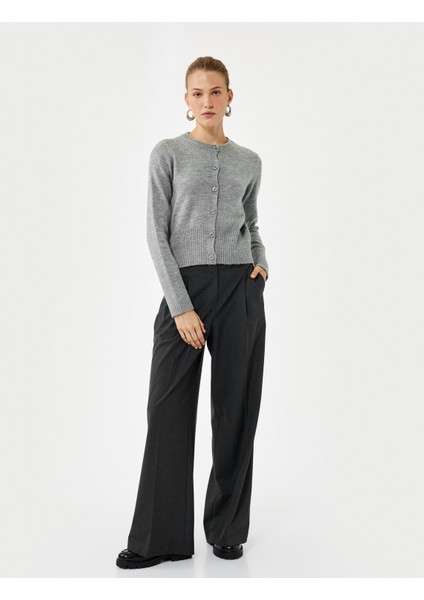 Düğmeli Uzun Kollu Bisiklet Yaka Triko Hırka fiyatları