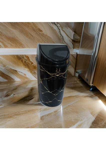 Şık Siyah Mermer Desenli 10 Lt. Kapaklı Dekoratif Çöp Kovası fiyatları