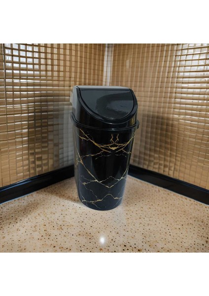 Şık Siyah Mermer Desenli 10 Lt. Kapaklı Dekoratif Çöp Kovası modelleri
