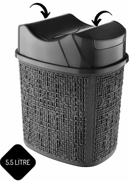 Siyah Yutan Çöp Kovası Kapaklı 5.5 Lt, Pratik ve Şık Tasarım
