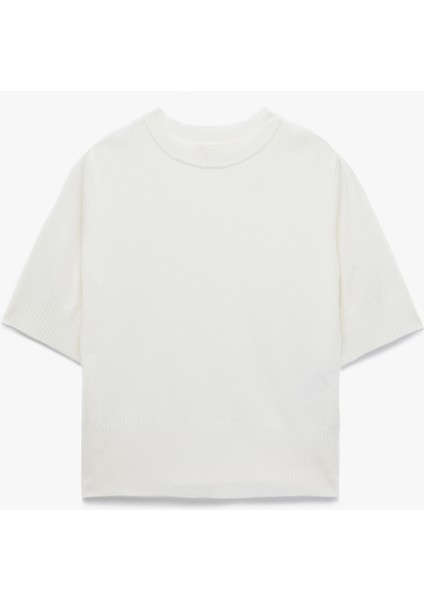 Regular Fit Hafif Dik Yaka Kısa Kollu Triko Kazak