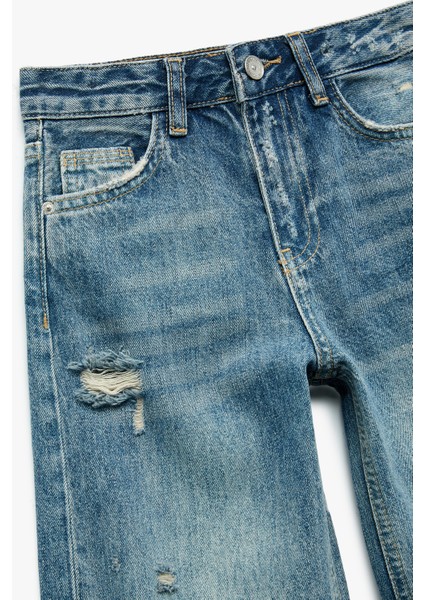 Pamuklu Yıpratma Detaylı Geniş Paça Denim Pantolon modelleri