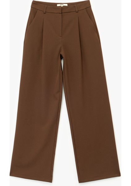 Cepli Pile Detaylı Yüksek Bel Palazzo Pantolon