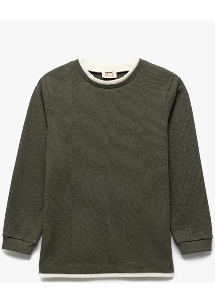 Şardonlu Bisiklet Yaka Çizgili Uzun Kollu Basic Sweatshirt