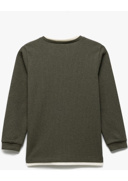 Şardonlu Bisiklet Yaka Çizgili Uzun Kollu Basic Sweatshirt fiyatları