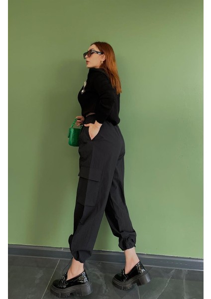 Yandan Cepli Paraşüt Pantolon Siyah modelleri