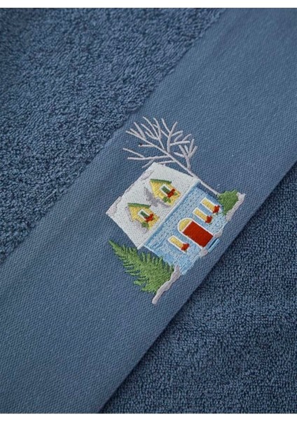 Nakışlı Pamuklu Indigo Havlu 50X90, Şık ve Yumuşak Kullanım Keyfi Sağlar.