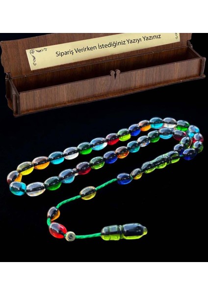 Sertifikalı Sistemli Usta Işçilikli Rengarenk Bonibon Ateş Kehribar Tesbih Ahşap Hediye Kutulu