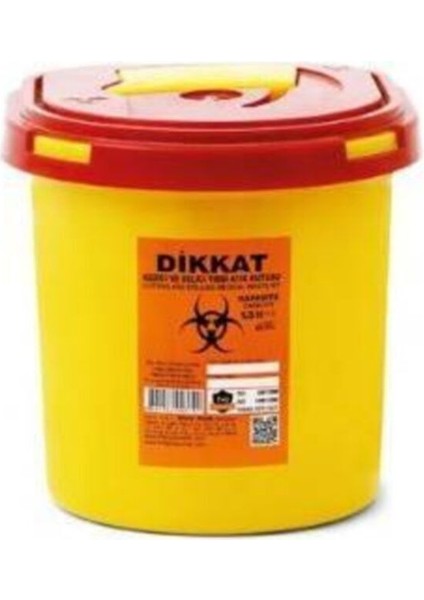 5 Adet 1.3 Litre Renkli Tıbbi Atık Çöp Kovası, Sarı